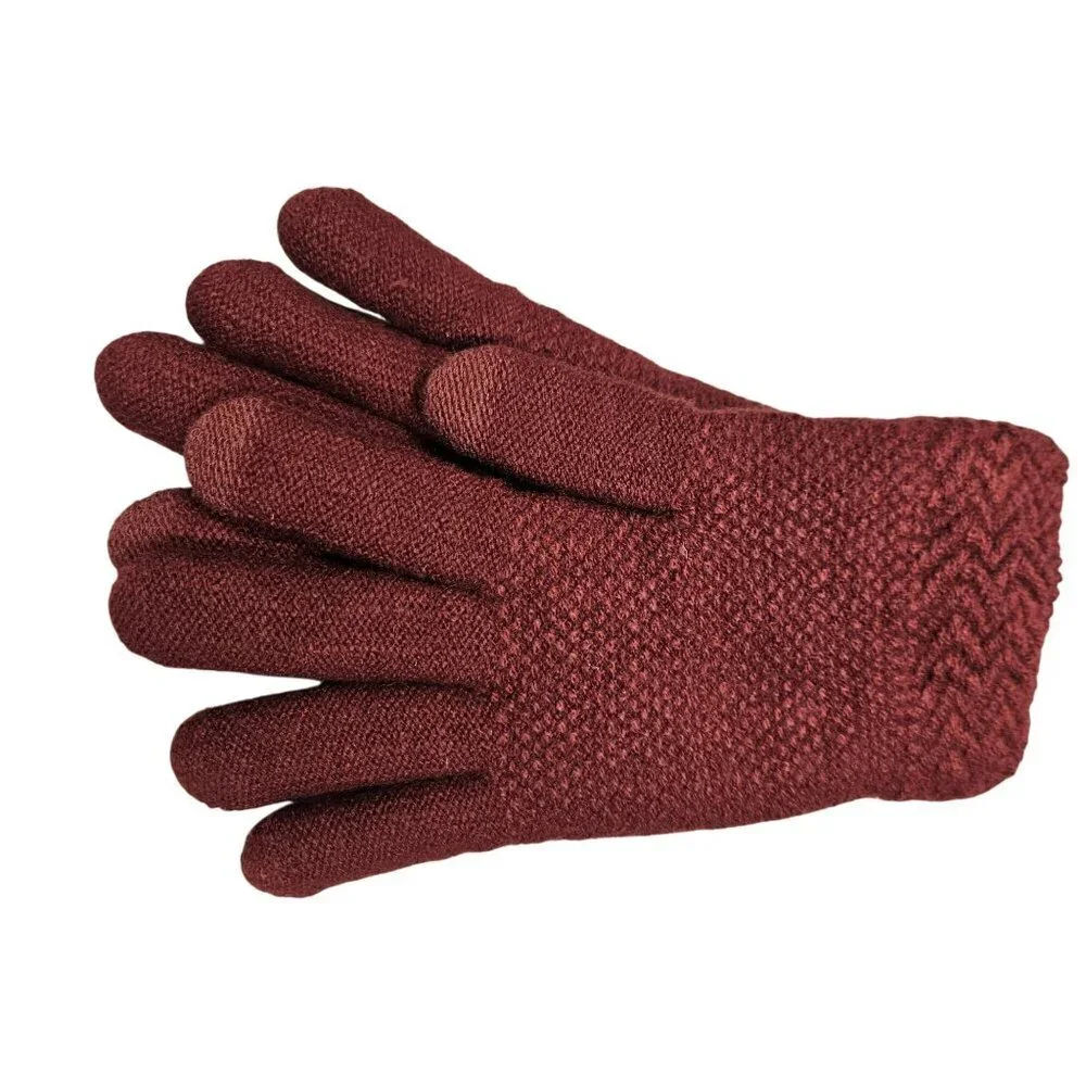 Womens NWT Knit Winter Gloves Burgundy Soft Warm Lined Cozy Touchscreen Tips‎
